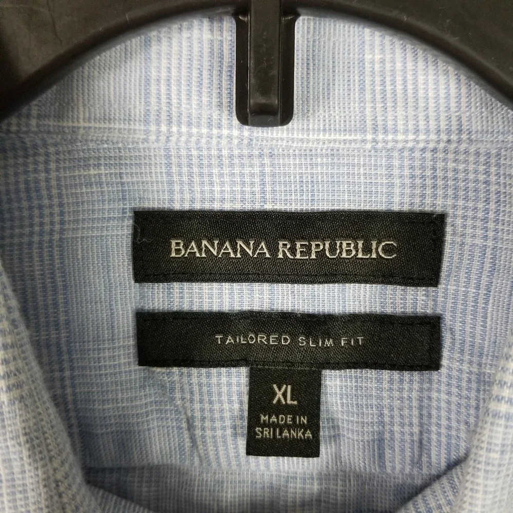 Banana Republic Button Down Men XL Blue Tailored Slim Linen Long Sleeve Shirt